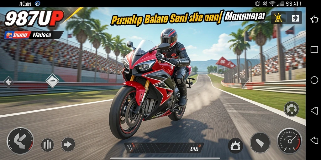 Tampilan gameplay balap motor yang mendebarkan dari 987UP.
