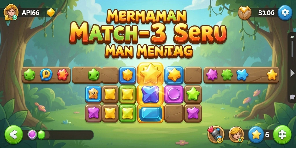 Tampilan gameplay seru dari API66 dengan elemen Match-3 yang menarik.