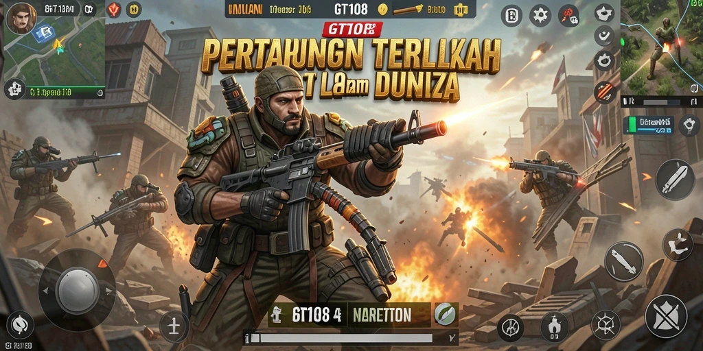 Tampilan gameplay GT108 dengan aksi menegangkan di arena Battle Royale.