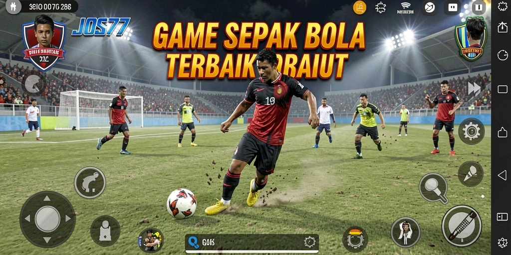 Tangkapan layar gameplay JOS77 menunjukkan aksi seru pertandingan sepak bola.