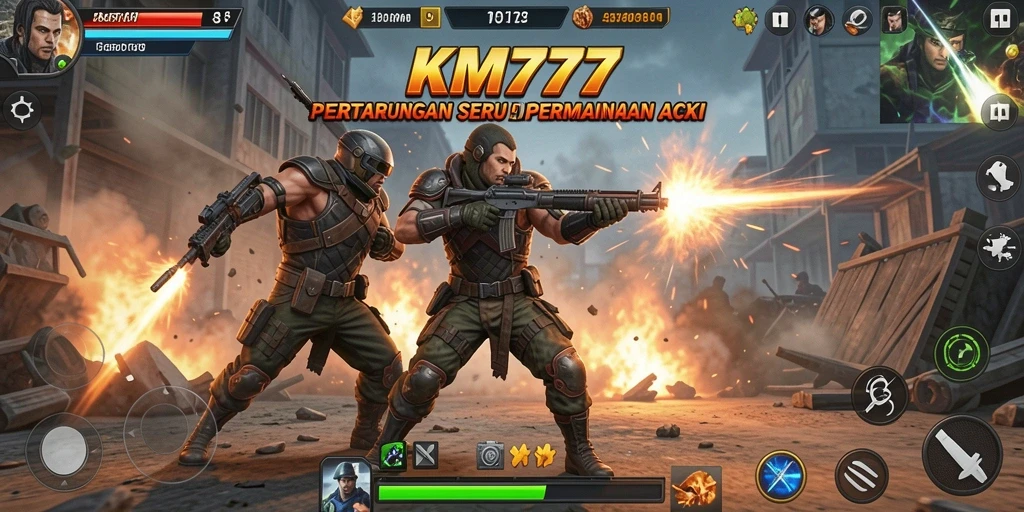 Tangkapan layar gameplay KM777 menampilkan aksi pertarungan yang mendebarkan.