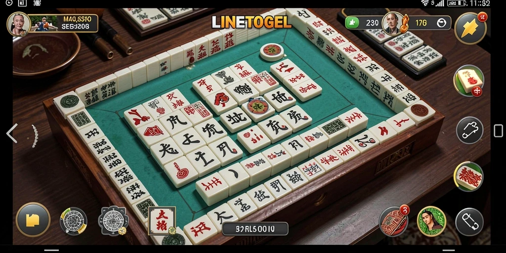Tampilan gameplay utama LINETOGEL yang menampilkan aksi Mahjong.