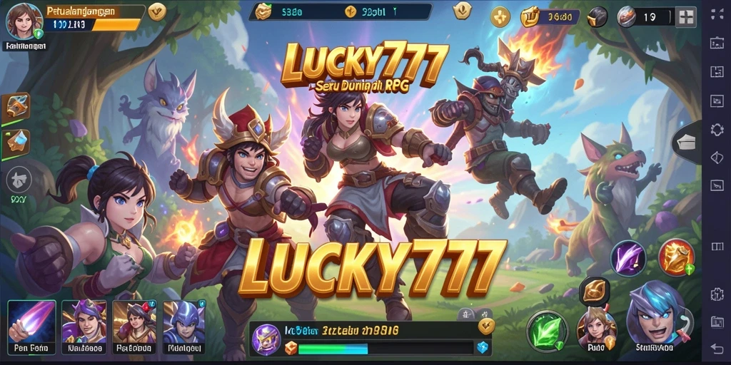 Screenshot gameplay LUCKY777 menampilkan petualangan karakter dalam dunia RPG.
