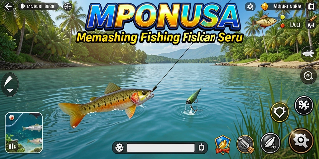 Tampilan utama gameplay MPONUSA dengan aksi memancing yang seru.