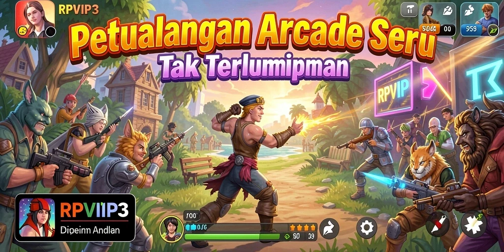 Screenshot utama RPVIP3 menampilkan aksi gameplay Arcade yang menegangkan.