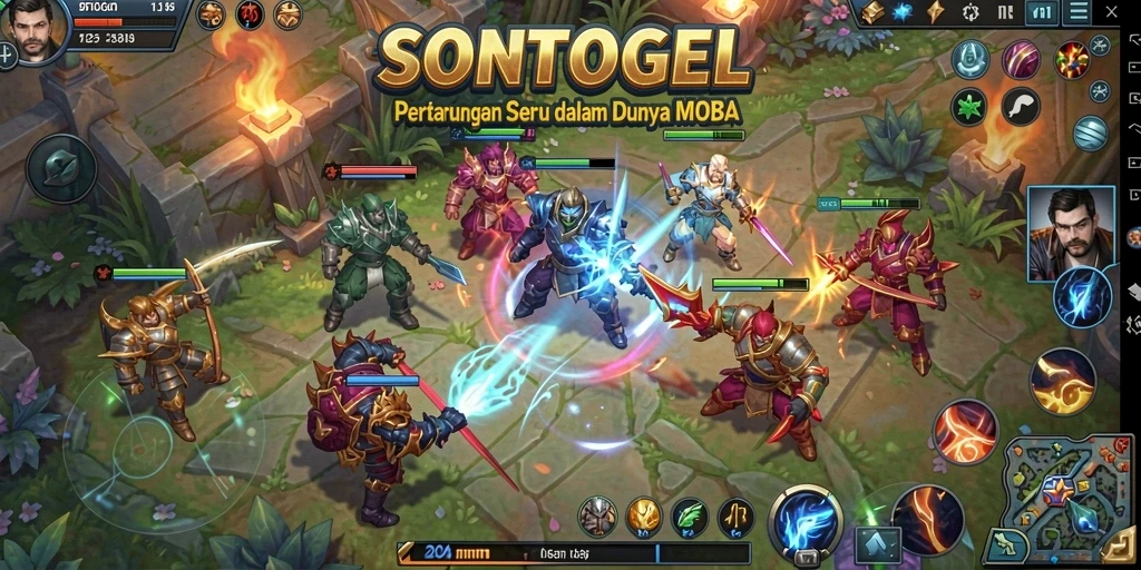 Tangkapan layar gameplay MOBA dengan aksi seru.