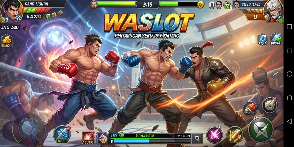 Screenshot WASLOT menampilkan pertarungan karakter yang mendebarkan.